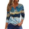 Женская модная повседневная футболка с v-образным вырезом и семью рукавами, топ на пуговицах с градиентным принтом