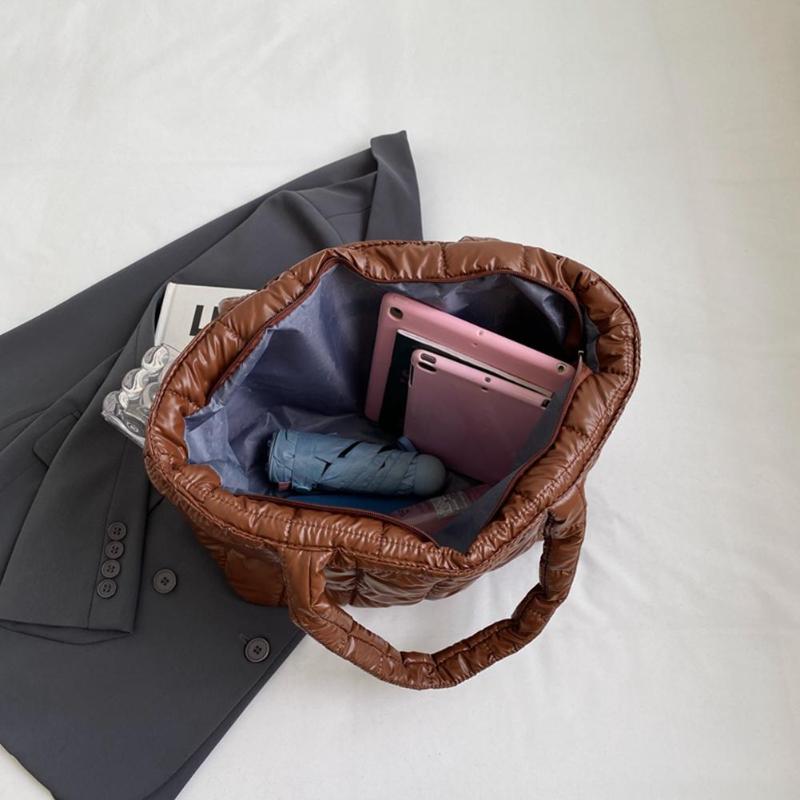 Зимняя сумка через плечо для девочек, большая вместительная сумка с глянцевой поверхностью, однотонная сумка, простой стиль для покупок, путешествий, работы, хранения вещей