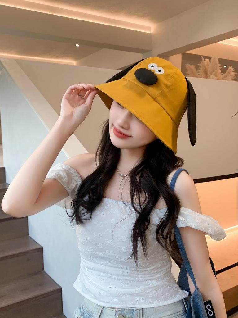 Spring Summer Bucket Hat For Women Men Cute Dog Ear Bear Nose Cartoon Fisherman Hat Outdoor Sun Hat Mountain Travel Beach Cap