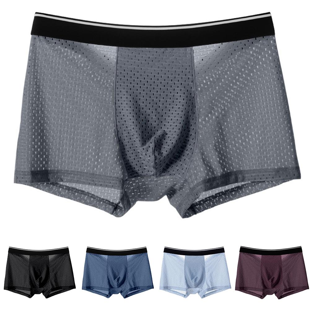 Высокое качество Ice Silk Mesh мужские сексуальные прозрачные трусы-боксеры нижнее белье