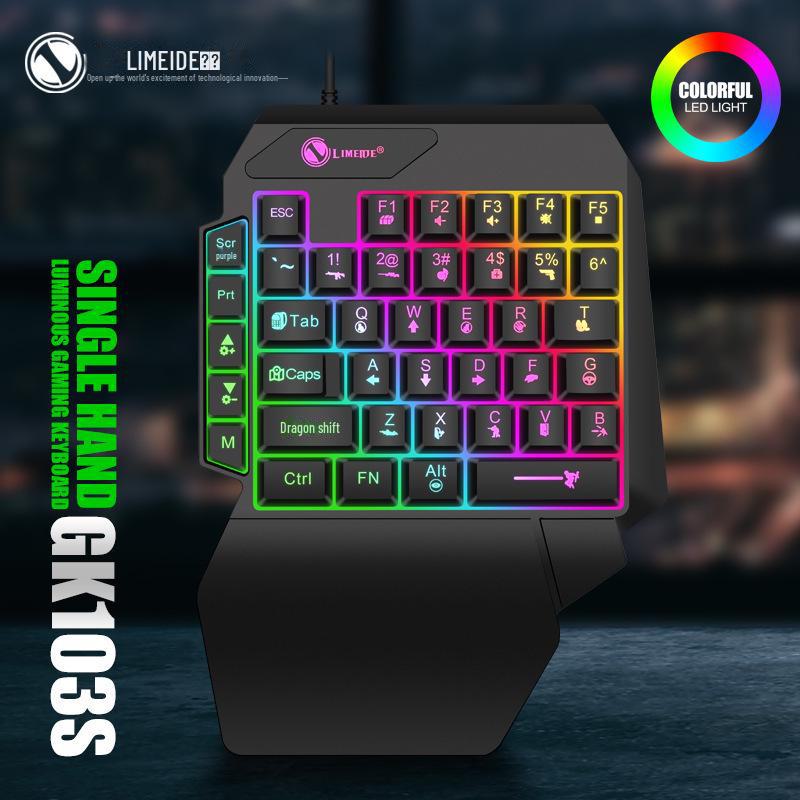 Limei GK103S Одноручная игровая клавиатура: Светящийся, механический на ощупь, мобильный преобразователь.