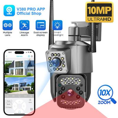V380 PRO ПРИЛОЖЕНИЕ 10-кратный ЗУМ Двухобъективная WiFi Камера HD 10 МП Наружная Камера IP66 Водонепроницаемая Двусторонняя Связь Цветное Ночное Видение Мобильное Отслеживание CCTV