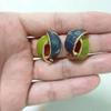 Двойные эмалевые серьги-гвоздики для женщин, сине-зеленые серьги, ювелирные аксессуары