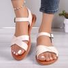 Large Size Flat Sandals Women Summer New Round Head Open Toe One Word Buckle Strap Outer Wear Sandals