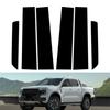 6 шт., подходит для Ford Ranger 2023-2025, глянцевый черный материал из поликарбоната, зеркальный эффект, центральная часть окна двери, средняя часть стойки стойки, отделка колонки