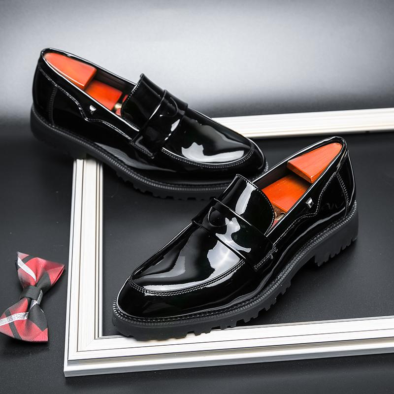 Luxury Brand Thick Soled Wear-resistant Glossy Leather Shoes Men's Business Work Shoes Commuting Outdoor Men's Driving Shoes