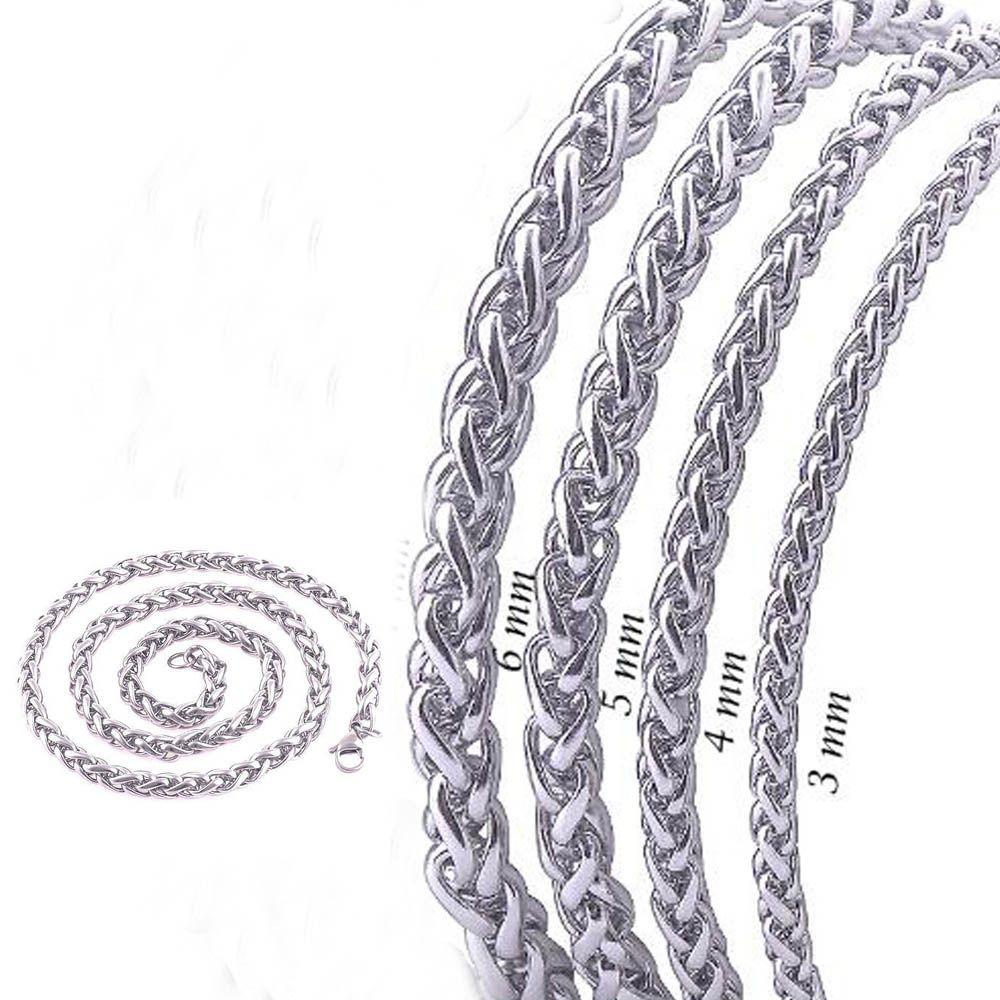 Men Cool Choker Silver Color Stainless Steel Necklace Metal Collar Heavy Link Braided Wheat Chain