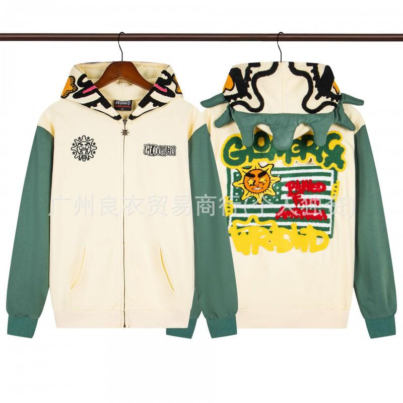 GLO GANG Streetwear Hooded Zip-Up Sweatshirt Unisex Oversized Cartoon Print Casual Pullover Teens Adults