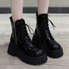 Women's Shoes On Sale High Quality Lace Up Women's Boots Winter Round Toe Solid Short Barrel Platform Chunky Heels Fashion Boots