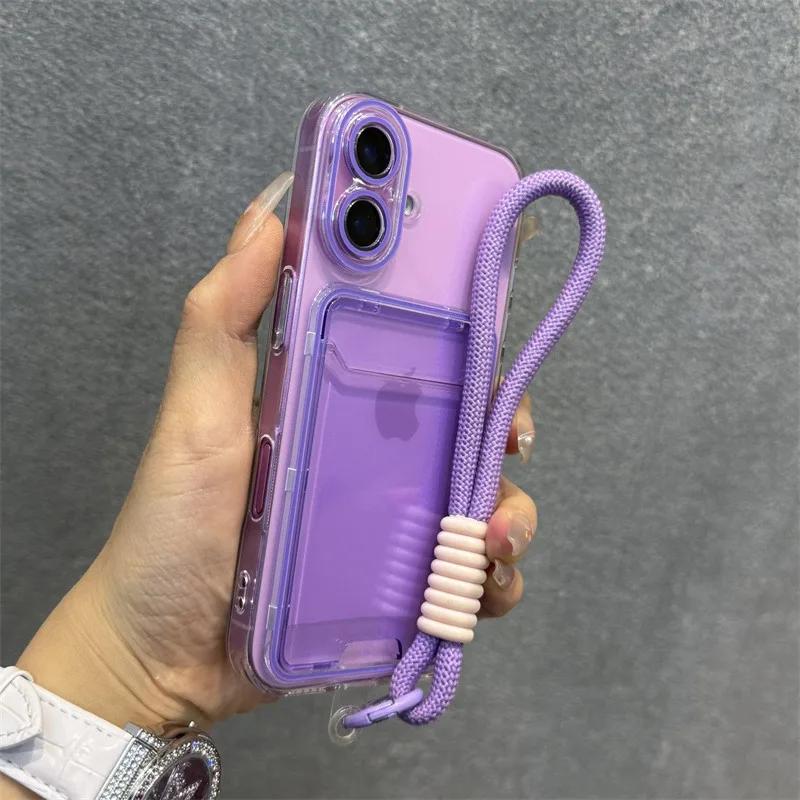 17 Air Candy Color Transparent Card Pack Case For iPhone 11 12 13 14 15 16 17 Pro Max Plus 17 Lanyard Silicone Photo Clip Cover