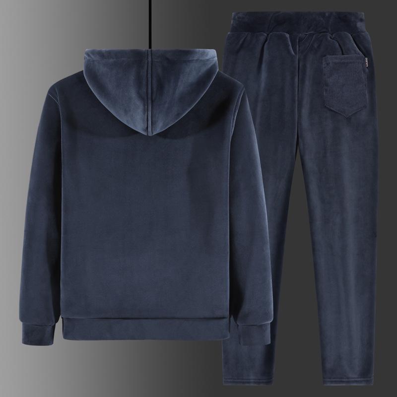 Men's Fleece Hooded Cardigan & Sweater Suit - Warm Casual Wear for Autumn/Winter
