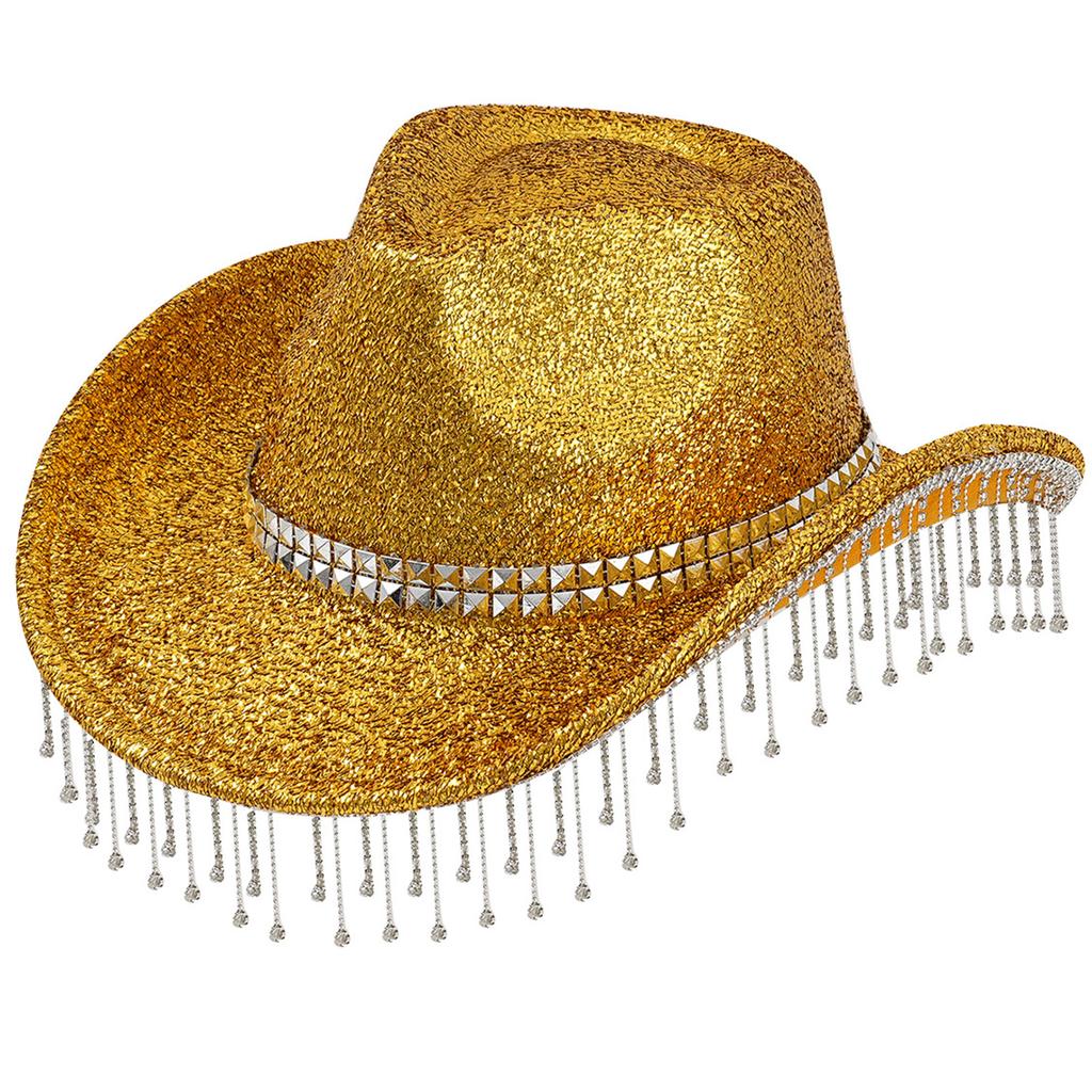 Shimmering Rhinestones Fringed Hat for Women Men Musical Festival Fedoras Hat with Large Glittering Powder for Parties