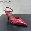 Fashion SUOJIALUN 2025 Spring New Brand Women Sandal Fashion Red Pointed Toe Ladies Elegnat Slingback Shoes Thin High Heel Dress Pumps