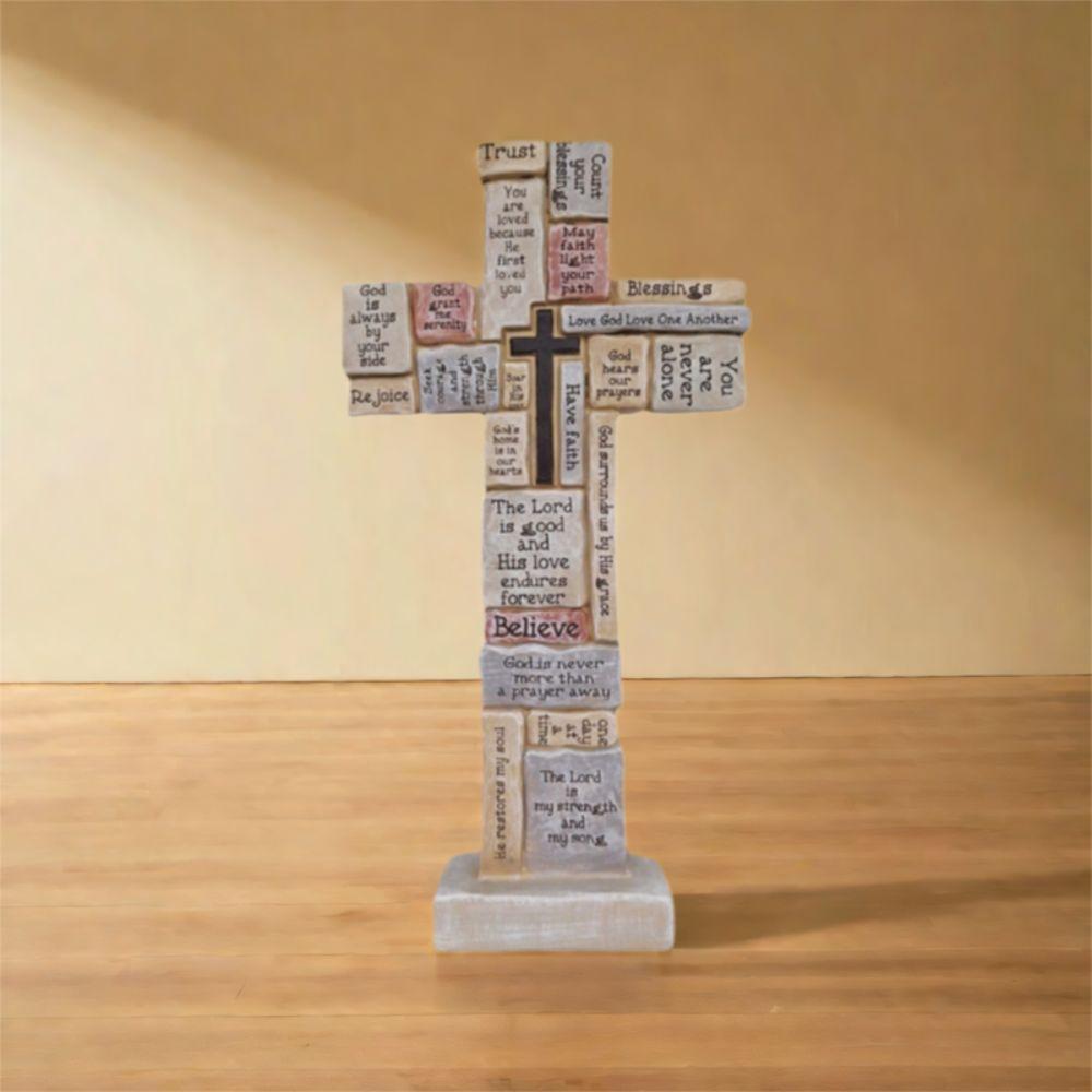 Elegant Christian Cross Statue Handmade Funny Cross Prayer Sculpture Resin Craft Cross Desktop Ornament Tombstone Memorial