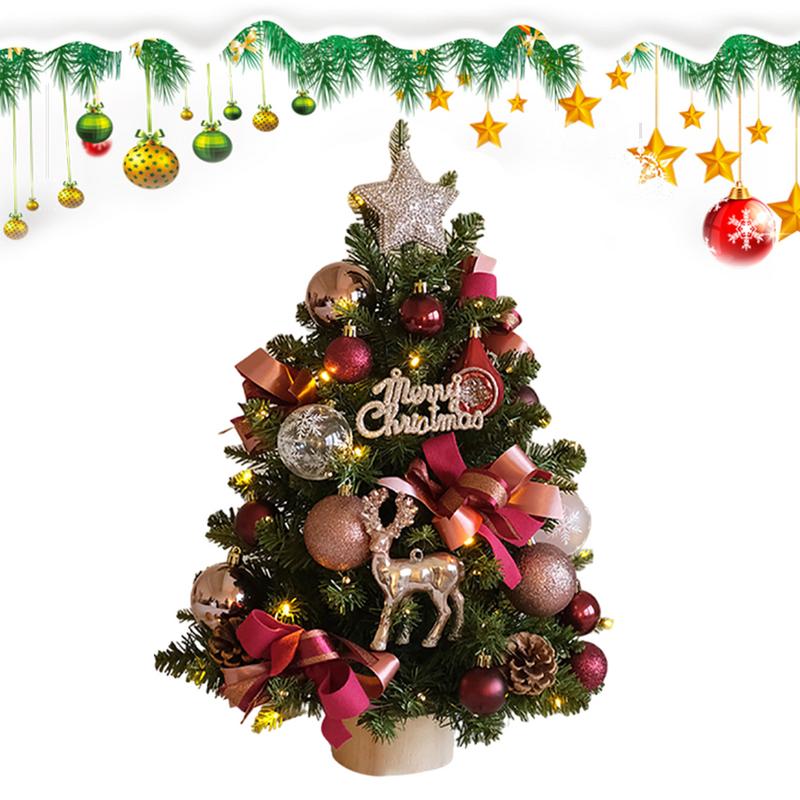 Искусственная рождественская елка с подвесными украшениями, маленькая рождественская елка, рождественская елка, настольное украшение для рождественской вечеринки