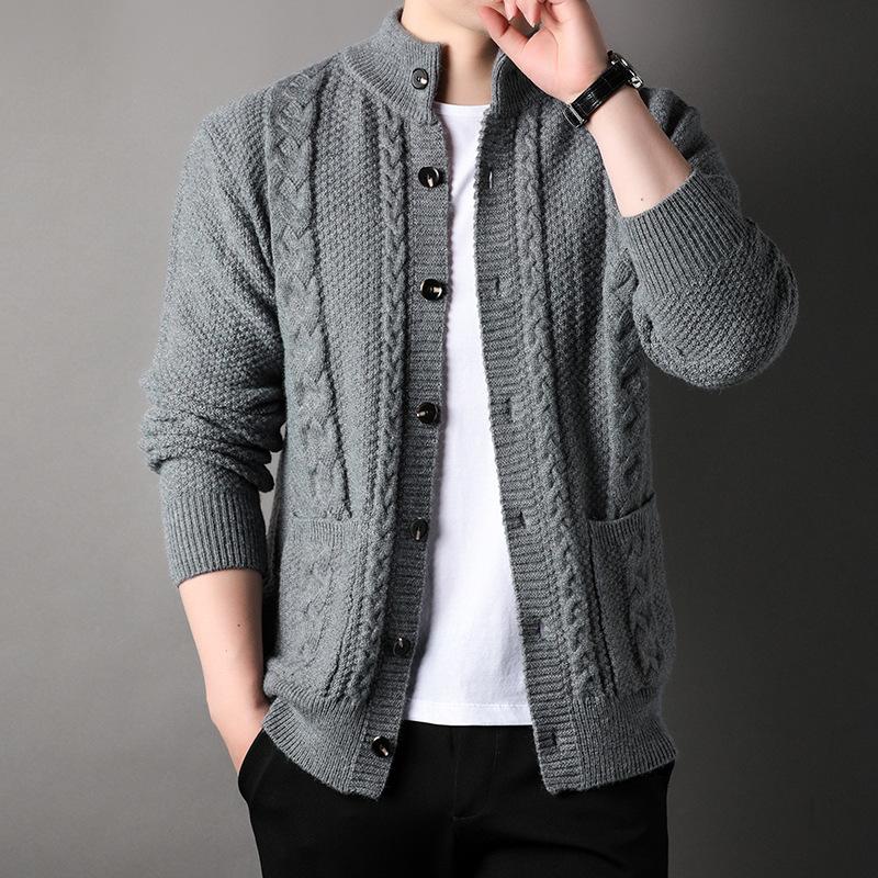 Autumn Rhombus Men's Cardigan Thick Knitted Jacket Young and Middle-aged Men's Sweater Jacket