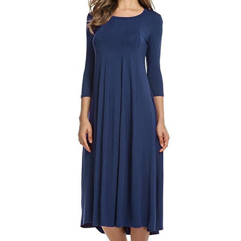 Fashion Casual Pleated Short Sleeve Dress Women Vintage Solid Office Lady Dress Elegant Loose Round Neck High Waist Simple Dresses 24223