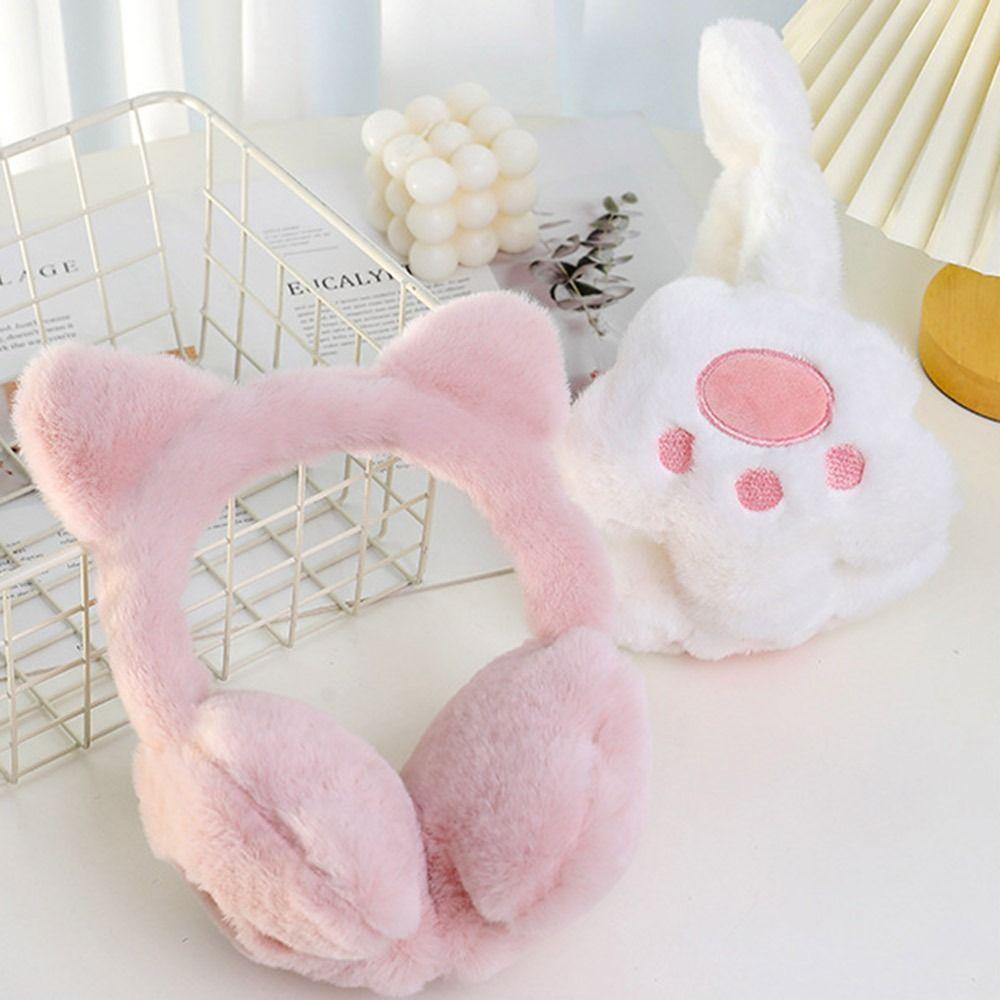 Модные плюшевые наушники-муфты, утолщенные, с защитой от мороза, складные, зимние, теплые, в виде кошачьих лапок, для женщин и девушек