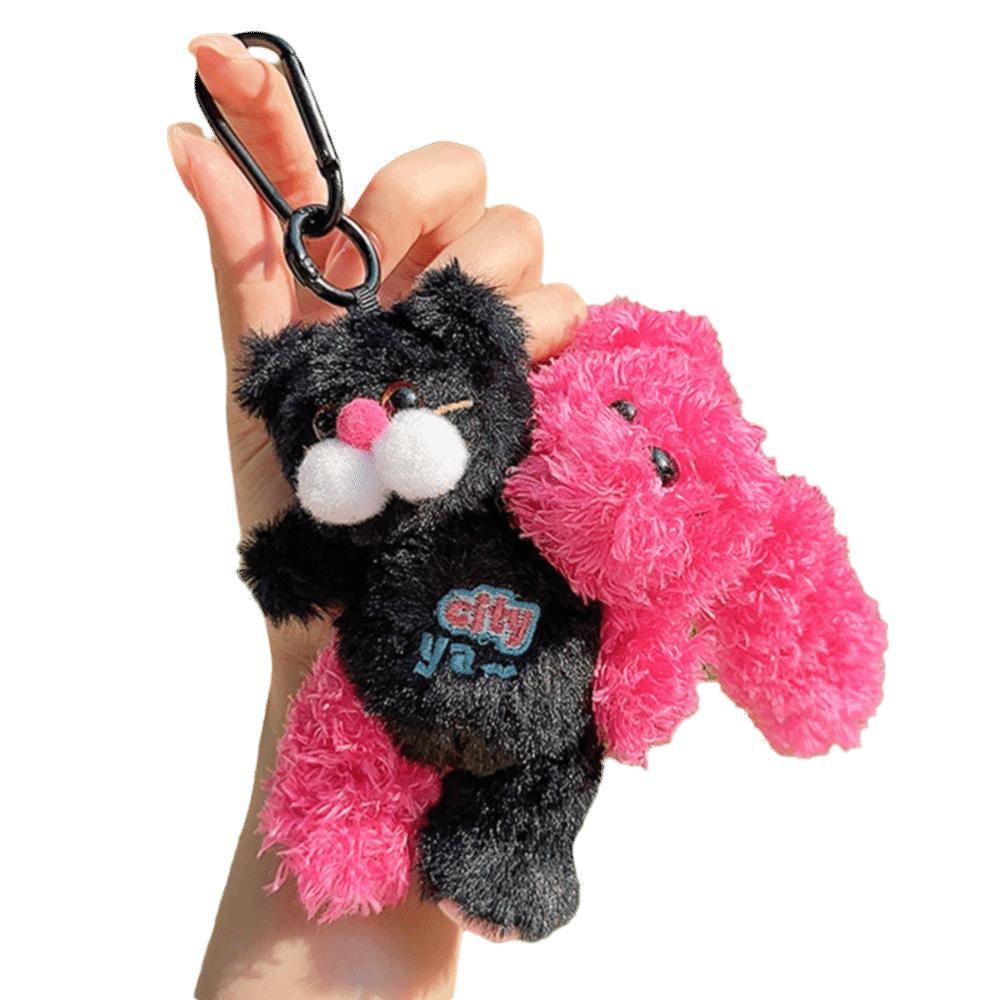Kawaii Style Plush Toy Hugging Design Twin Rabbit Bear Cute Plush Keychain Children Gits