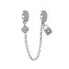 925 Silver Safety Chain Charm Bracelet Set Clover Lock Key Bear Peace Dove Fruit Decoration Beaded Fine Jewelry Gift
