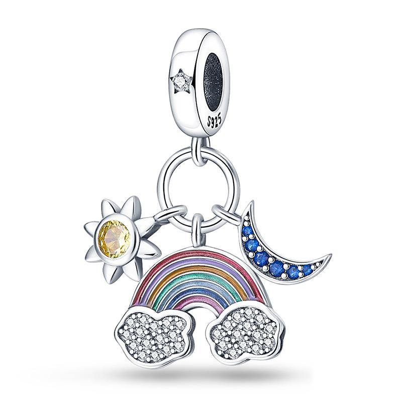 Sweet Romance 925 Silver Cloud Rainbow Unicorn Shining Dreamy Charms Beads Fit 3mm Bracelets DIY Fine Jewelry Making