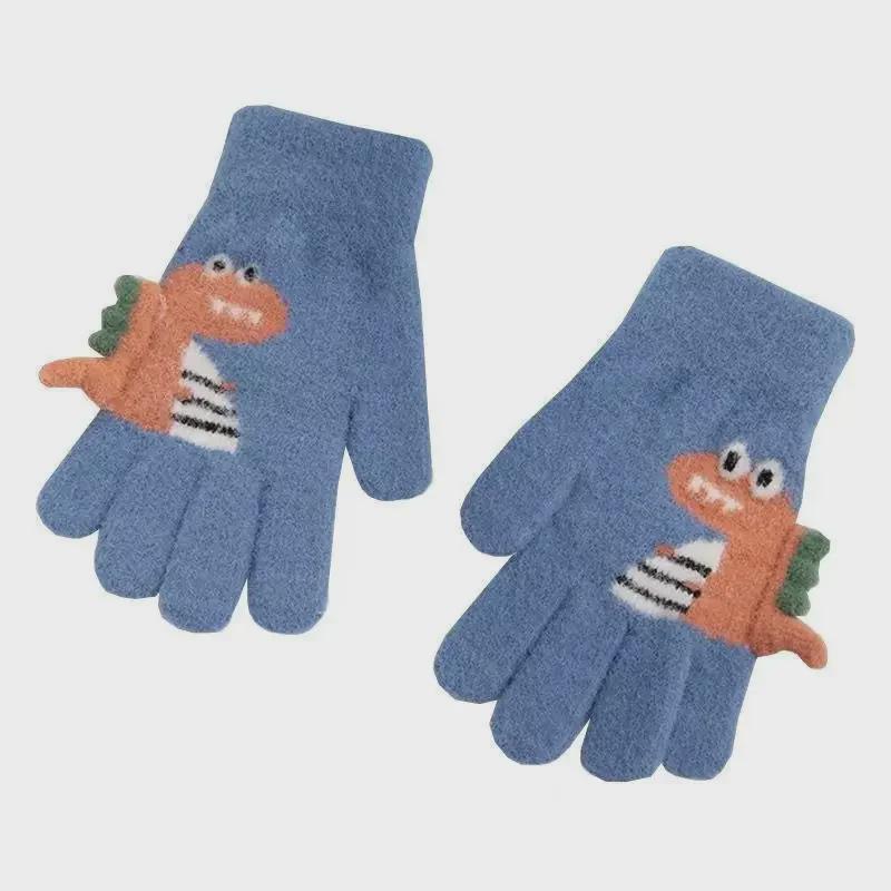 Детские перчатки Plus Velvet Dinosaur Gloves - теплые, с мультяшным мехом кролика для детей детского сада и начальной школы