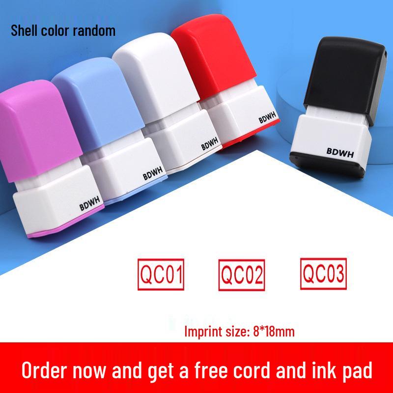 Medium QC Stamp: Auto-Inking, Employee & Pass Numbering, Inspection Approved.