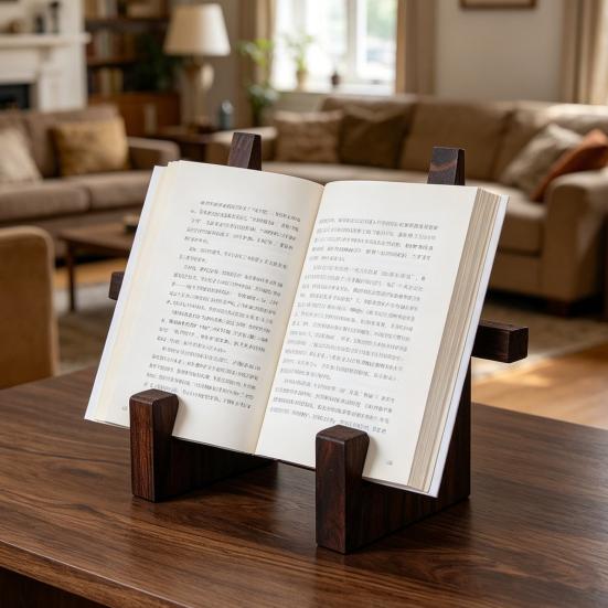 Wooden Book Stand for Reading, Adjustable Tablet Cookbook Holder, Foldable Desktop Display Rack for Music Records Art Print