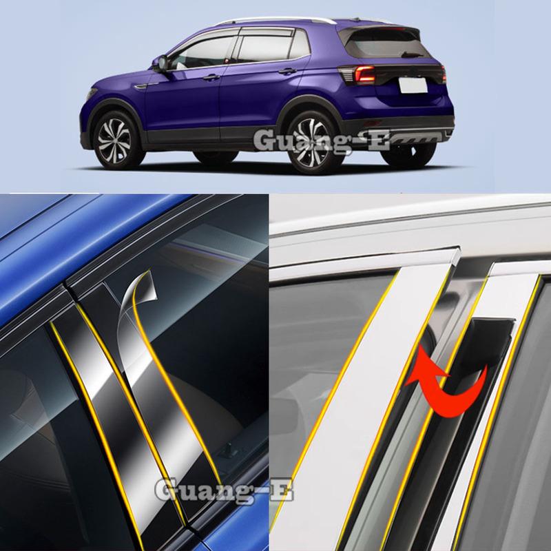 Car TPU/Glossy Mirror Pillar Post Cover For Volkswagen VW T-Cross TCross 2018 - Door Trim Window Stickers 6PCS