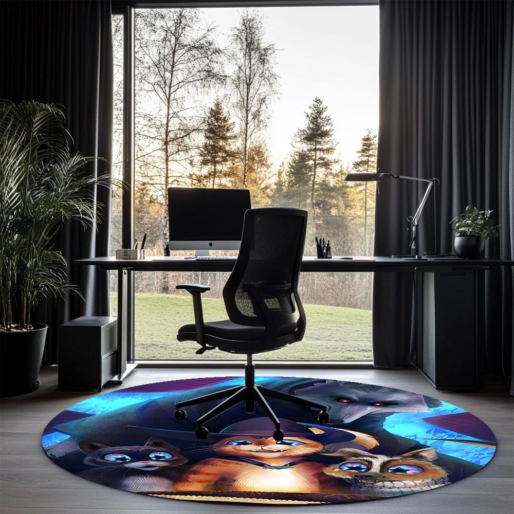 Puss In Boots Printed Round Rug Carpet Chair Rug Area Rug Entryway Doormats,for Office Chair Living Room Bedroom Kitchen Room.
