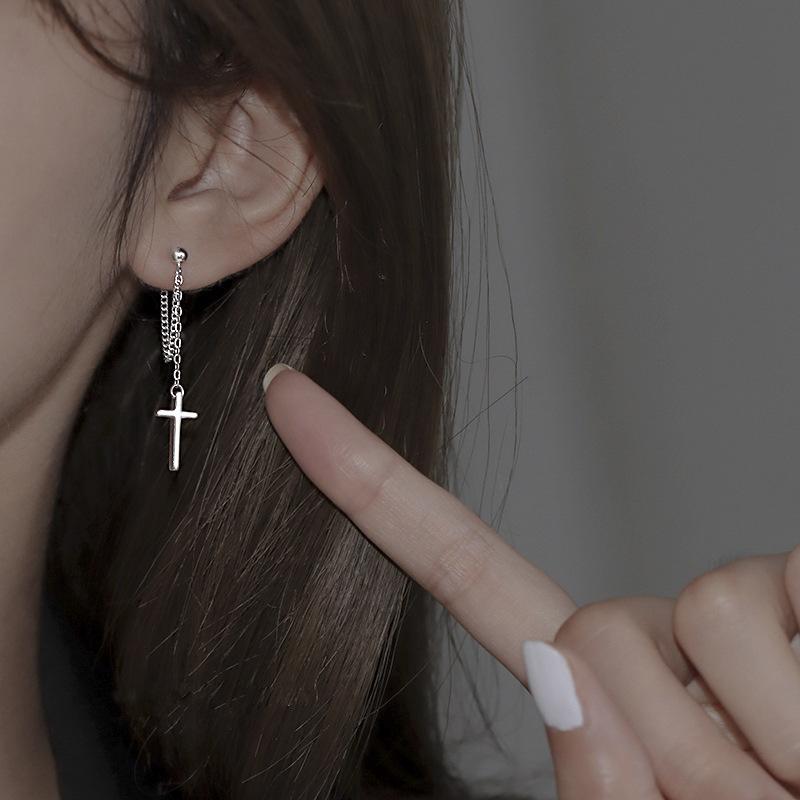 Панк Серьги-подвески Крест Цвет Цинковый Сплав для Женщин Мужчин Готика Хип-Хоп Длинная Кисточка Висячие Серьги Циркон Подарок Бижутерия