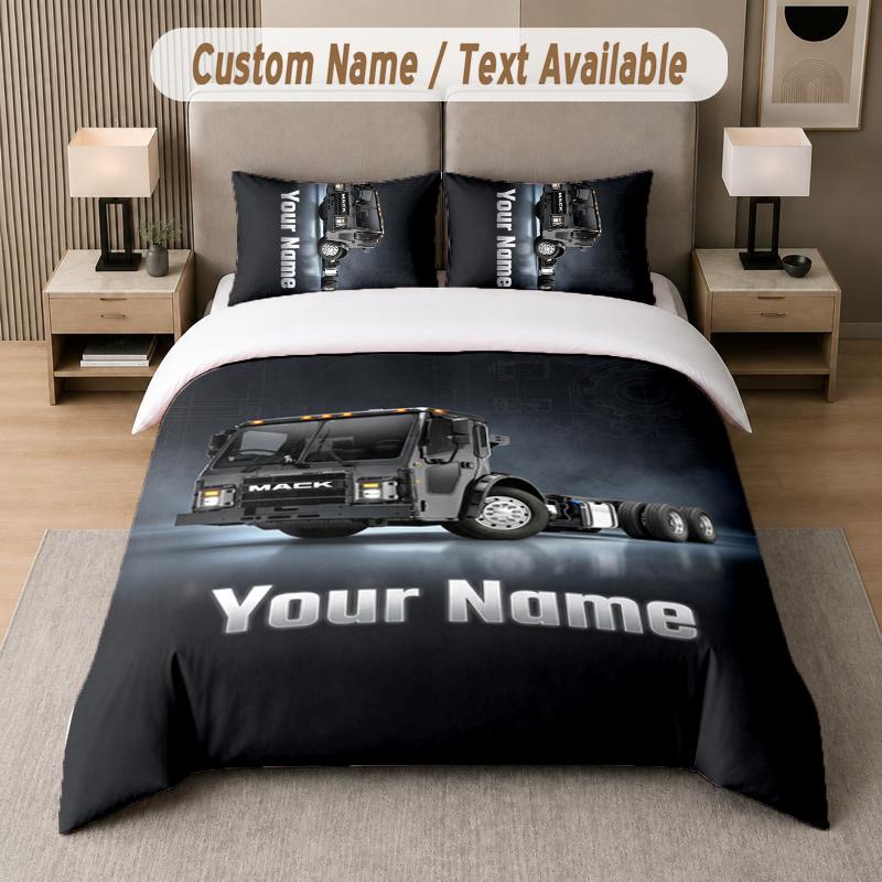 Custom Name Mack Trucks 3Pcs Duvet Cover Set Personalized Text Bedding Pillowcases Bedroom