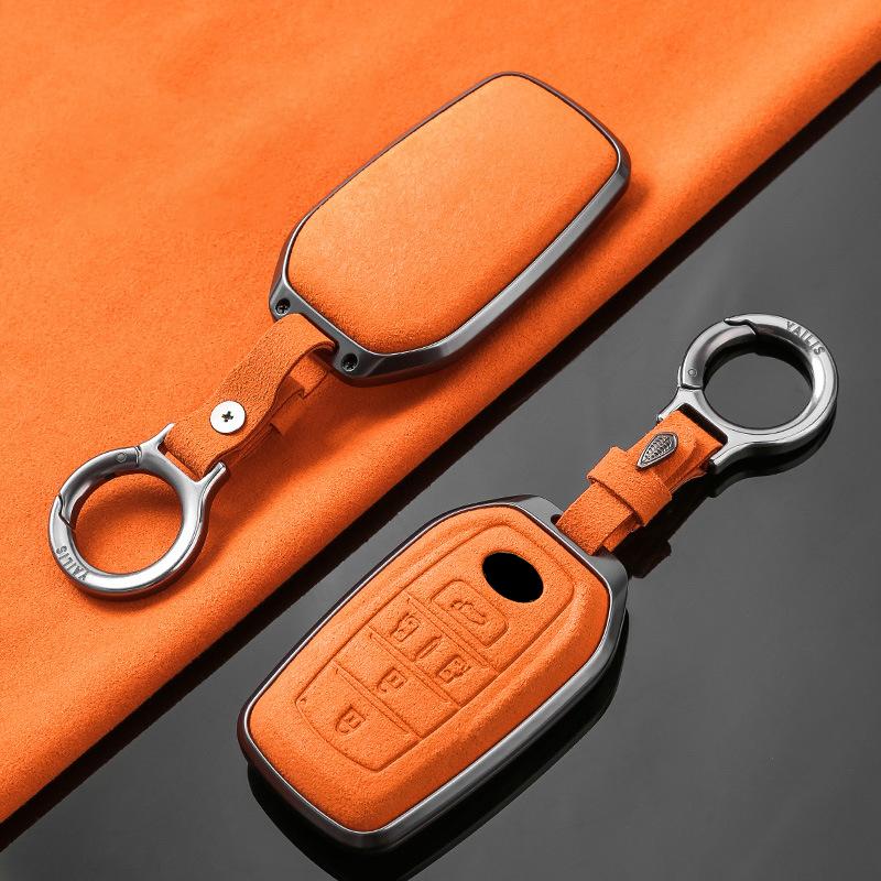 Metal Suede Car Remote Key Cover Case Holder Shell Keychain Fob for Toyota New Alphard Hev Crown Vellfire Granvia Sienna 2025