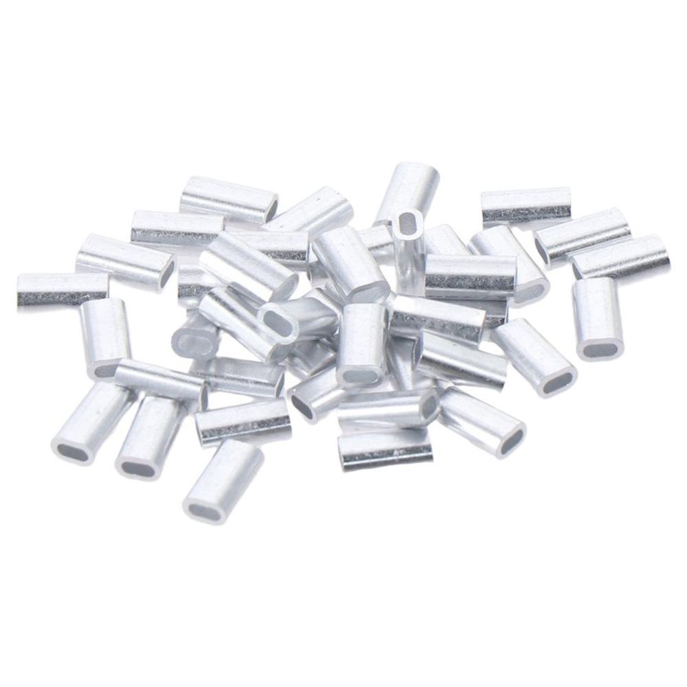 100pcs Aluminium Ferrules Sleeves Oval 0.8/1.0/1.2/1.5/2.0/3.0mm Fishing Wire Tube Silver Tone Line Crimping Sleeves Fishing