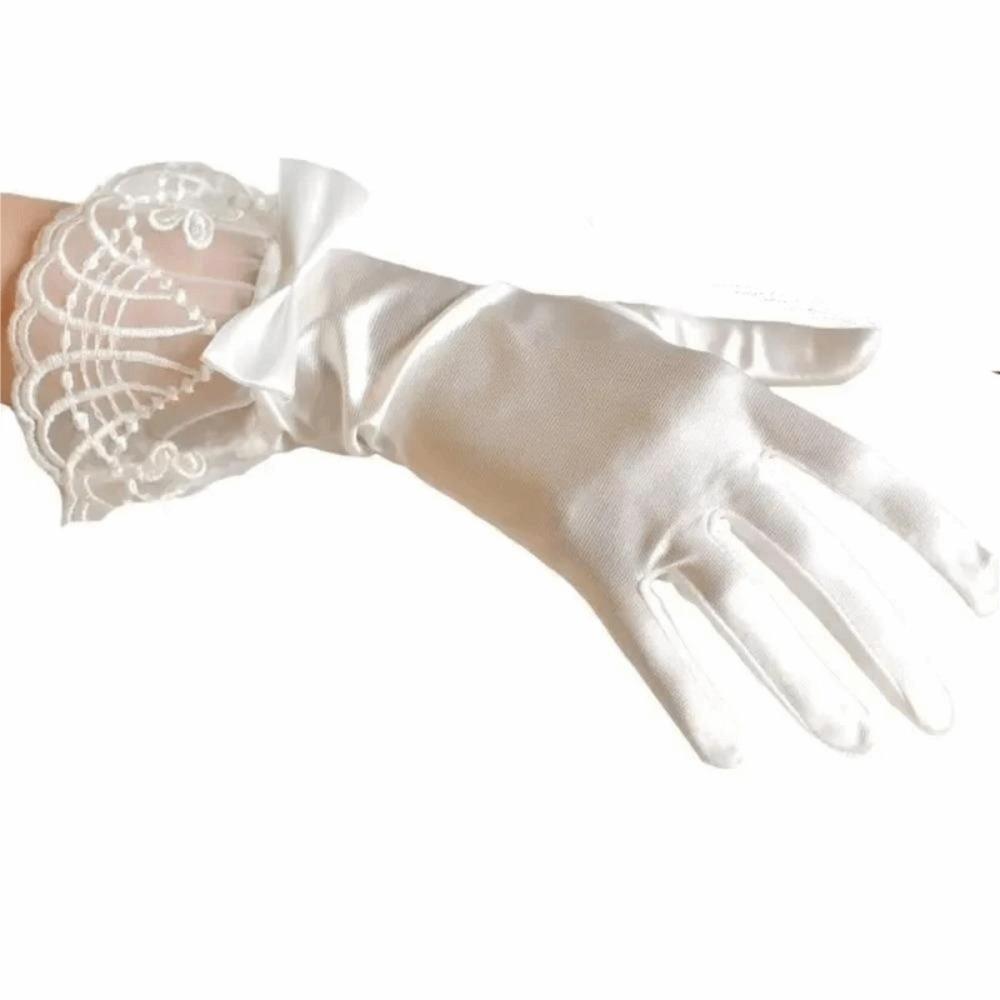 Bow Pearl Wedding Gloves Lace Mesh Lace Gloves Vintage Wedding Accessories Party