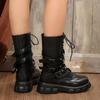 New Style Fashion Women Ankle Goth Boots Woman Winter Platform Shoes Luxury Studded Belt Buckle Punk Chunky Heels Mid Calf Boots