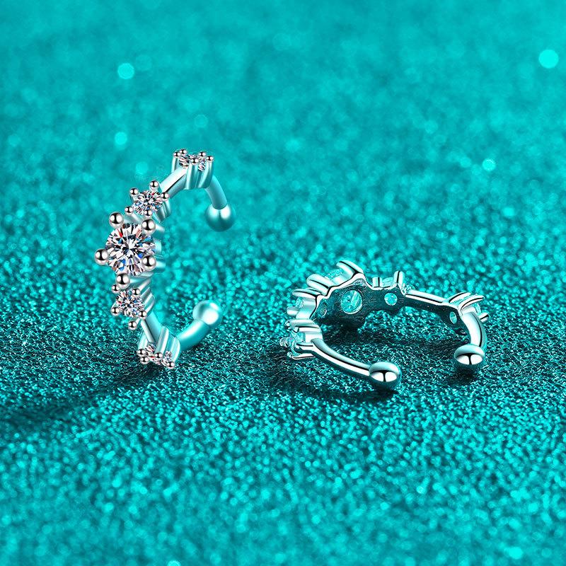 S925 Серебро Серебро Простота Дизайн Сенсорные Серьги Сладкий Прохладный Ветер Моссан Камень Зажим Для Ушей