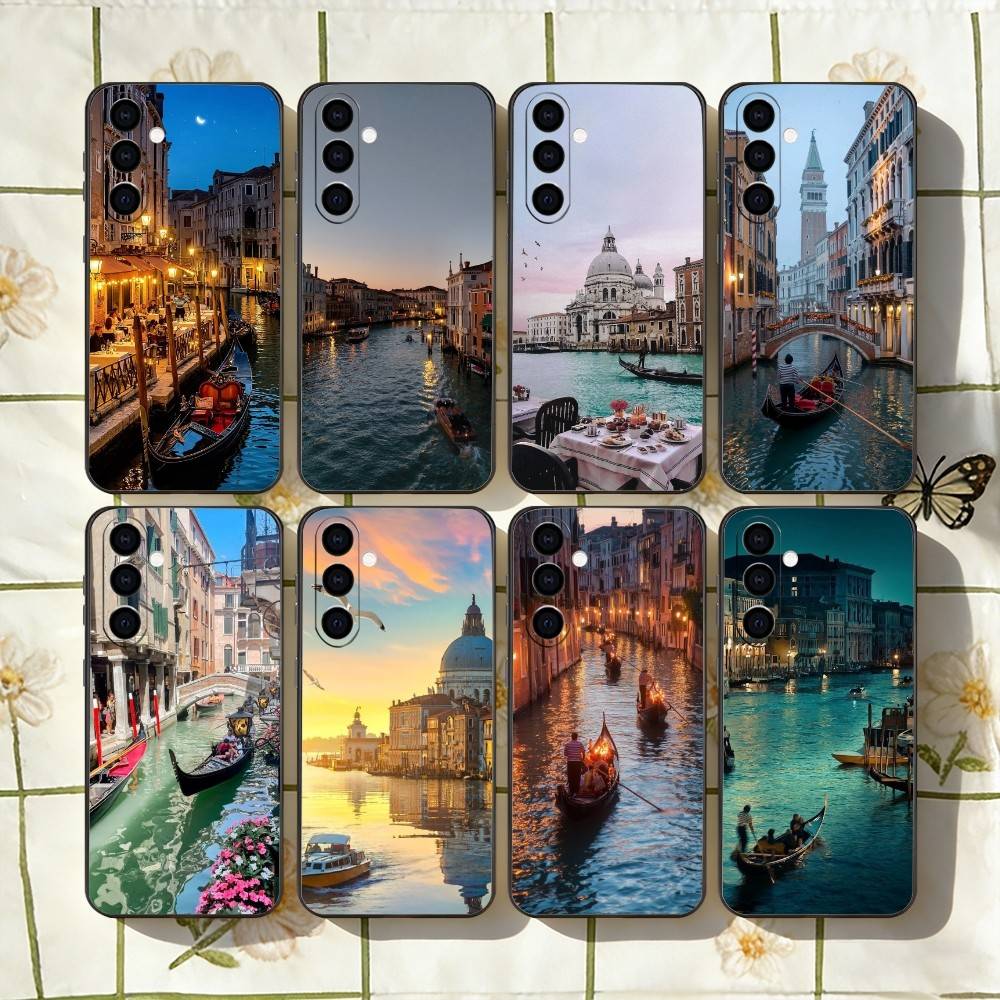 Beabtiful Water City Venice Phone Case For Samsung Galaxy A73,A72,A71,A70,A53,A52,A51,Soft Silicone Black Cover