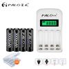 PALO 4 Slots Intelligent LCD Display Battery Charger For AA AAA NiCd NiMh with 4pcs AA Rechargeable Batteries
