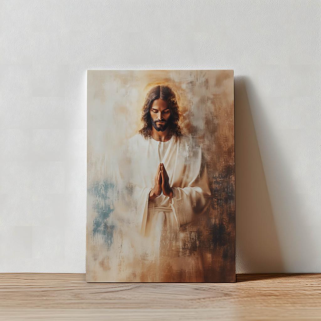 Jesus In Prayer Jesus In Prayer, 40X50 Cm, Gold Aluminum Frame, 230 Gsm Matte Paper