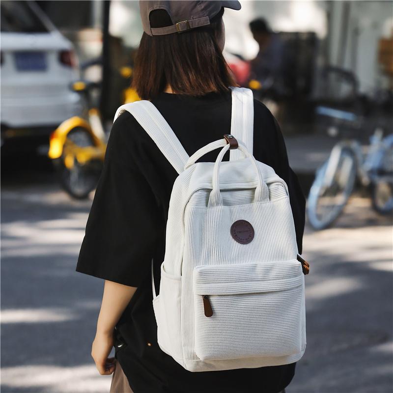 Women Corduroy Backpack Student School Bag Retro Class Book Backpack
