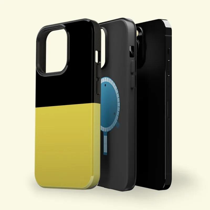 luxury Clmj Bicoloured Yellow Black Phone Case for iPhone 16 15 14 13 12 11 Pro Max Plus Magnetic Double-layer Back Cover