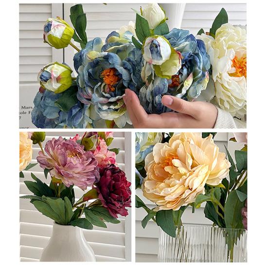 24" Artificial Peonies Flowers Faux Silk Peony Flower Fake Long Stem for Vase Floral Arrangement