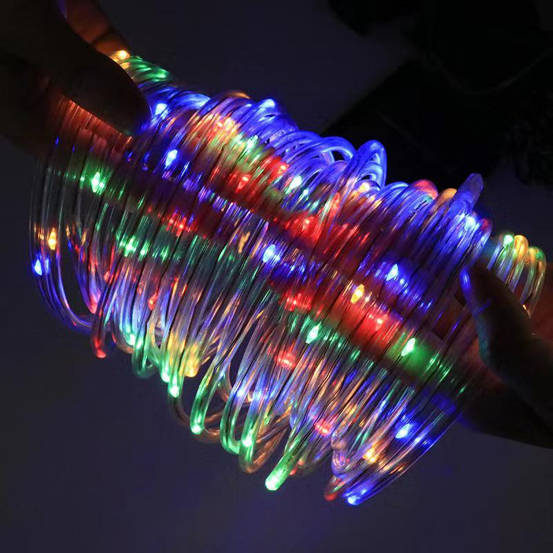 LED Solar Tube Fairy Lights, Copper Wire, Waterproof, Outdoor Christmas Courtyard Decoration