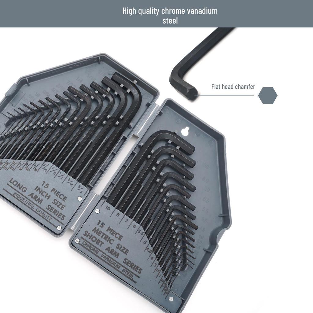 30-Piece Extra Long Blackened Metric & Imperial Hex Key Wrench Set with Extension Bar