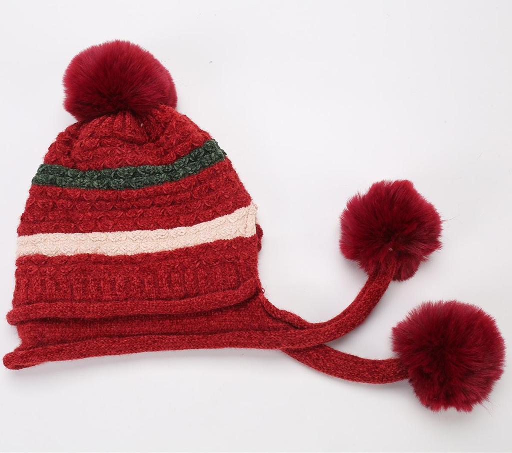 Autumn Winter Plush Warm Three Ball Knitted Hat Chenille Soft Women's Wool Hats EMA