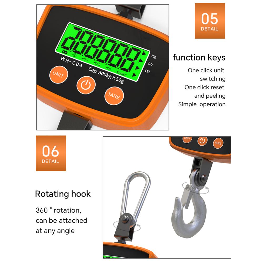 300 кг/50 г Мини-крановые весы Цифровые подвесные крюковые весы с ЖК-подсветкой Электронные тяжелые весы для сельскохозяйственной промышленности