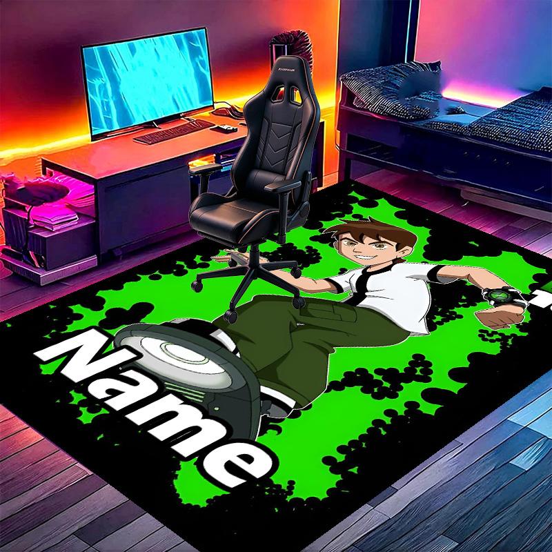 Custom Name Personalized Ben 10 Cartoon Print Carpet, Versatile Home Decor Rug, for Playroom, Apartment, Balcony, Entryway, Hallway Gift