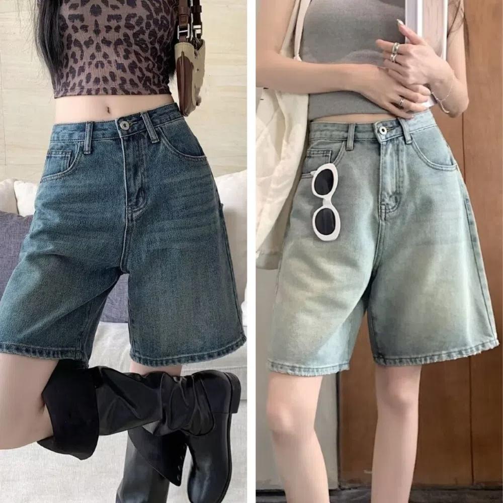 Wide Leg Denim Shorts Women All-match Denim Pants Trousers Chic Baggy Blue Jeans  Students