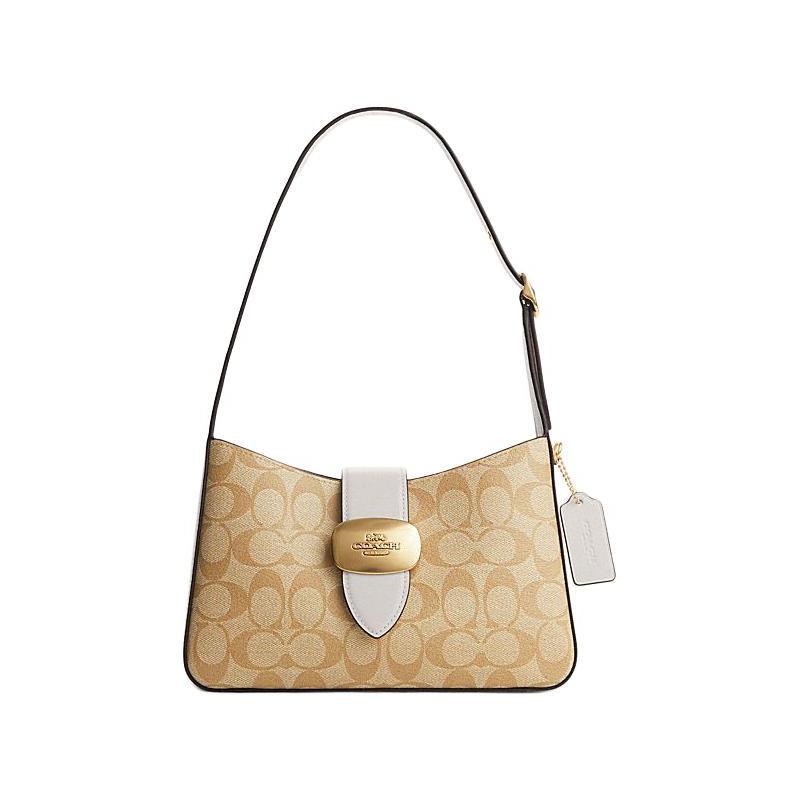 Coach Eliza Shoulder Bag 25 Classic Monogram Non-Detachable Shoulder Strap Clasp Synthetic Leather With Cow Split Leather Medium CP005-IMDQC